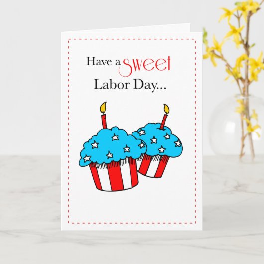 Dag van de Arbeid Patriottische Cupcakes Kaart (Gele Bloem)