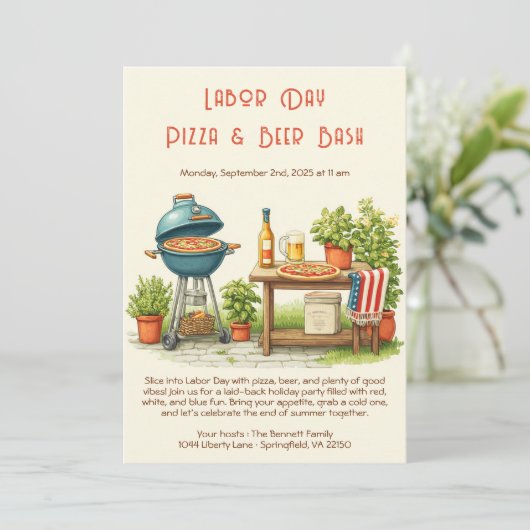 Dag van de Arbeid Pizza & Bier Uitnodiging – Patri (Staand voorkant)