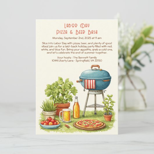 Dag van de Arbeid Pizza & Bier Uitnodiging – Patri (Staand voorkant)