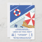 Dag van de Arbeid Pool Party Rood Wit & Blauw Kaart (Voorkant)