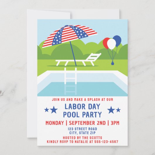 Dag van de Arbeid Pool Party Sterren en Strepen Mo Kaart (Voorkant)