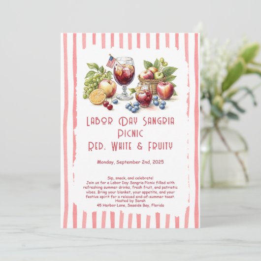 Dag van de Arbeid Sangria picknick uitnodiging – P (Staand voorkant)