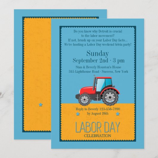 Dag van de Arbeid Voertuig Uitnodiging (Voorkant / Achterkant)