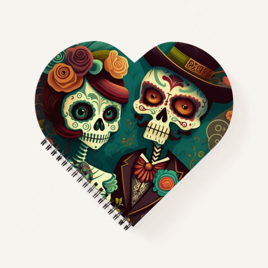 Dag van de Dead Skeleton Couple Spiral Notitieboek (Voorkant)
