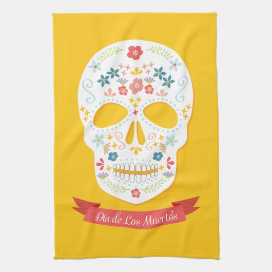 Dag van de Dead Sugar Keukenhanddoek - geel (Verticaal)