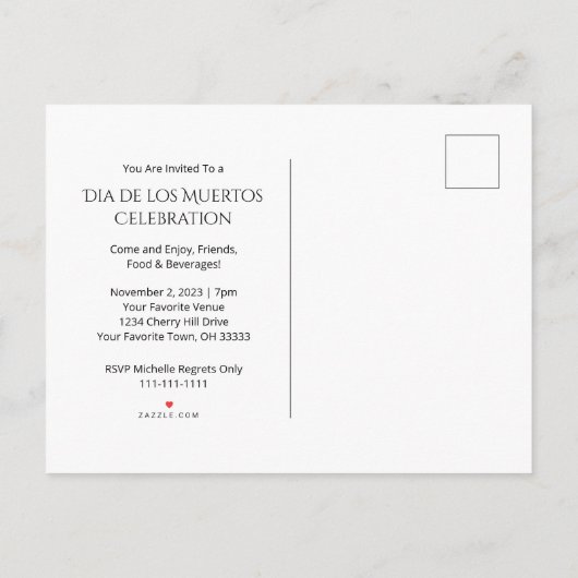 Dag van de Dead Sugar Skull Halloween Party Uitnodiging Briefkaart (Achterkant)