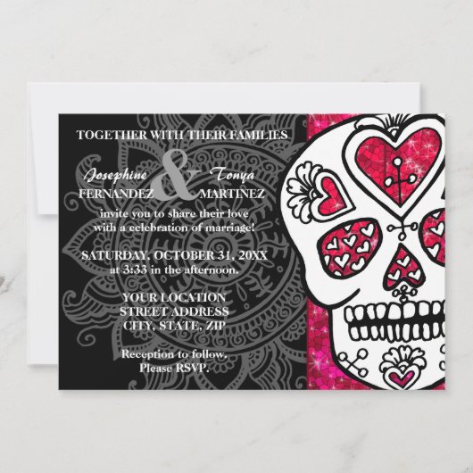 Dag van de Dead Sugar Skull LGBT Wedding Glitter Kaart (Voorkant)
