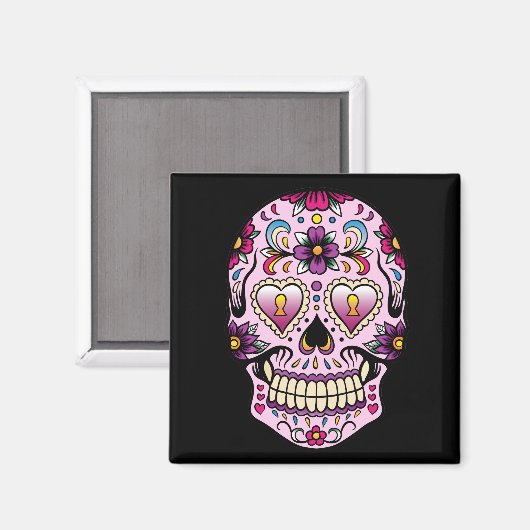 Dag van de Dead Sugar Skull Pink Magnet (Voorkant / Achterkant)