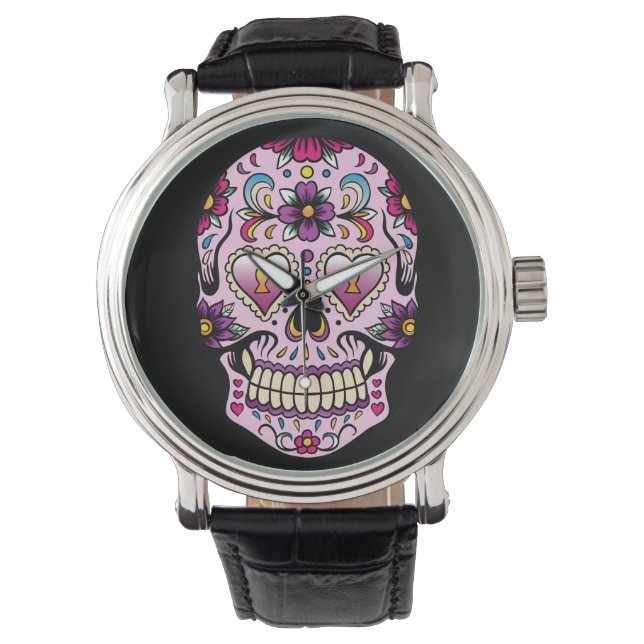 Dag van de Dead Sugar Skull Pink Watch Horloge (Voorkant)