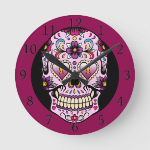Dag van de Dead Sugar Skull Roze Ronde Klok