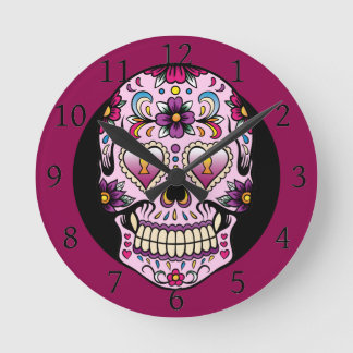 Dag van de Dead Sugar Skull Roze Ronde Klok