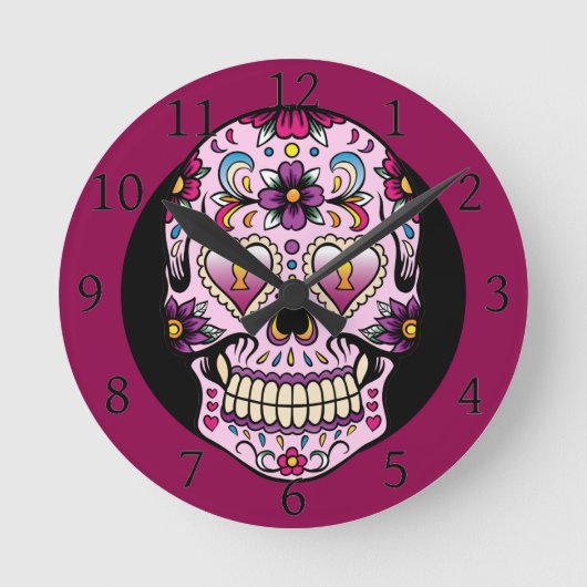 Dag van de Dead Sugar Skull Roze Ronde Klok (Voorkant)
