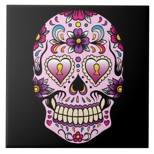 Dag van de Dead Sugar Skull Roze Tegeltje (Voorkant)