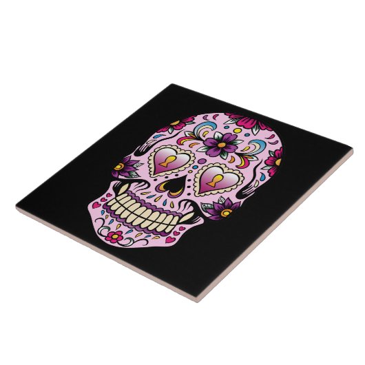 Dag van de Dead Sugar Skull Roze Tegeltje (Zijkant)