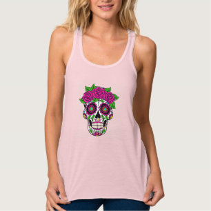 Dag van de Dead Yellow Sugar Skull Vrouwen Tanktop