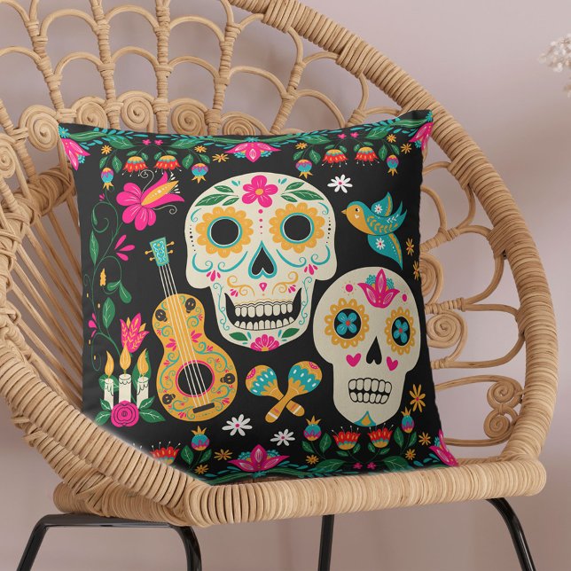 Dag van de dikke kunstsuikerhuid buitenkussen (Day of the Dead Pillow with Mexican theme and sugar skulls from my Dia de los Muertos collection)