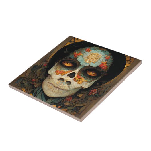Dag van de dode 1 Fantastische schedel Tegeltje (Zijkant)