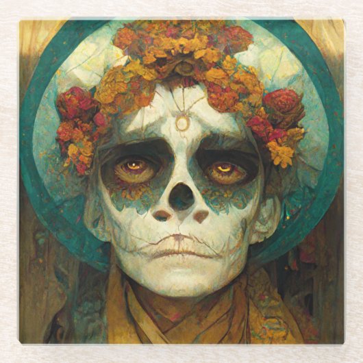 Dag van de dode 2 Fantastische schedel Glazen Onderzetter (Voorkant)