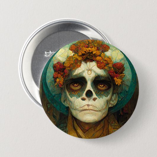 Dag van de dode 2 Fantastische schedel Ronde Button 7,6 Cm (Voorkant /achterkant)