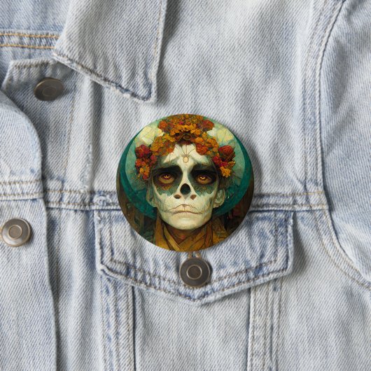 Dag van de dode 2 Fantastische schedel Ronde Button 7,6 Cm (In situ)