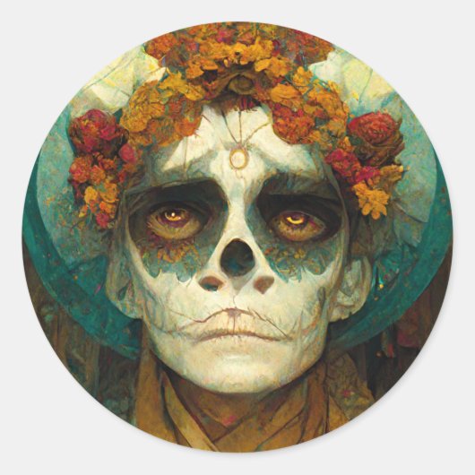 Dag van de dode 2 Fantastische schedel Ronde Sticker (Voorkant)