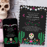 Dag van de Dode Bloemen Skulls Zoet 16 Kaart<br><div class="desc">Day of the Dead Sweet 16 Uitnodiging met bloemsuiker schedel, Mexicaanse fiesta bloemen, cactus en schedel bunting. Sweet 16 en de naam van het verjaardagsmeisje is geschreven in botten en eigenzinnige typografie. De uitnodiging is ook op de achterkant ingericht en de sjabloon staat voor u klaar om aan te passen...</div>