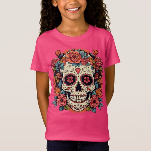 Dag van de Dode Bloemen Suikerschedel Mexicaans T-shirt (Voorkant)