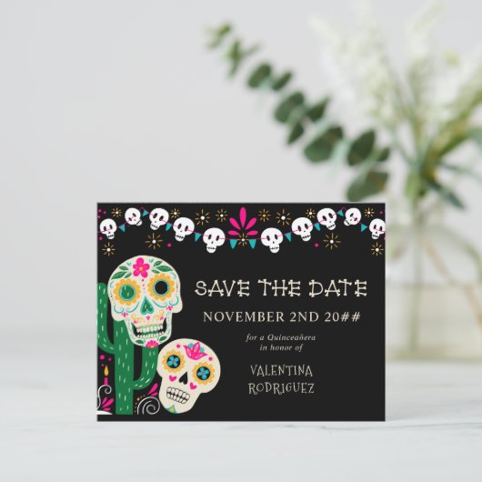 Dag van de Dode Bloemen Suikerschedels Save the Da Aankondigingskaart (Staand voorkant)