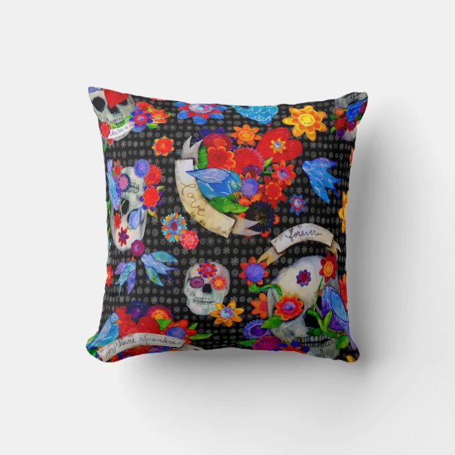 Dag van de Dode Calaveras en Harten Pillow Kussen (Voorkant)