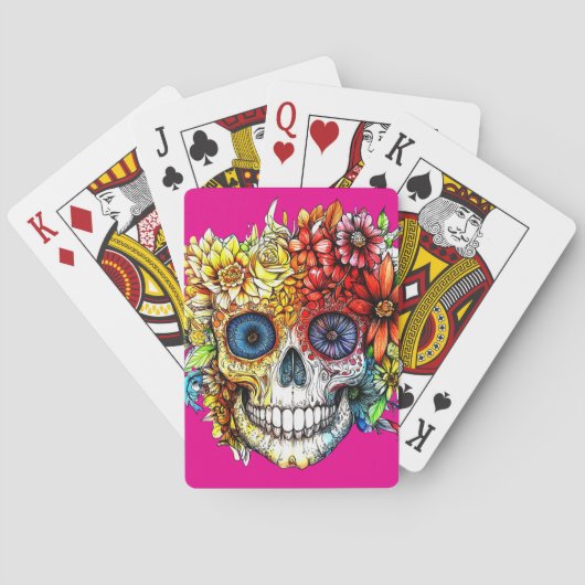 Dag van de Dode Catrina Calavera met bloemen Pokerkaarten (Achterkant)