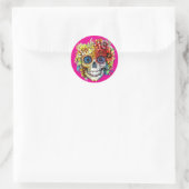 Dag van de Dode Catrina Calavera met bloemen Ronde Sticker (Tas)