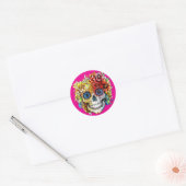 Dag van de Dode Catrina Calavera met bloemen Ronde Sticker (Envelop)