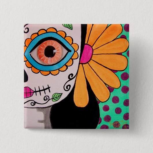 Dag van de dode catrina knop vierkante button 5,1 cm (Voorkant)