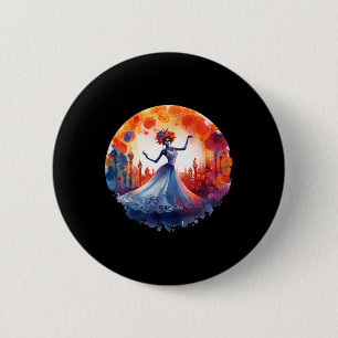 Dag van de Dode Catrina Lady Sugar Skull Dia de Lo Ronde Button 5,7 Cm