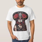 Dag van de Dode Catrina met Rozen T-shirt (Voorkant)