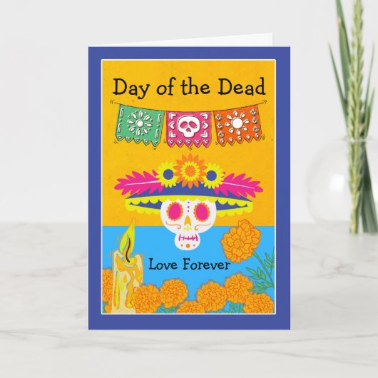 Dag van de Dode Catrina-schedel en Afrikaantjes Kaart (Voorkant)