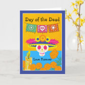 Dag van de Dode Catrina-schedel en Afrikaantjes Kaart (Gele Bloem)