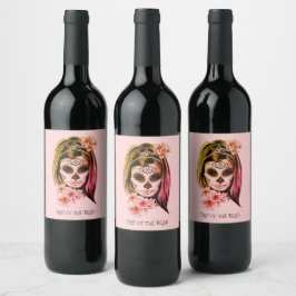 Dag van de Dode Catrina Skelet Face Party Wijn Etiket