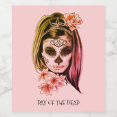 Dag van de Dode Catrina Skelet Face Party Wijn Etiket (Enkel label)