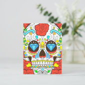 Dag van de Dode Colorful Skull Art Briefkaart (Staand voorkant)
