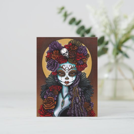 Dag van de dode dia de Muertos Sugar Skull Dalia Briefkaart (Staand voorkant)