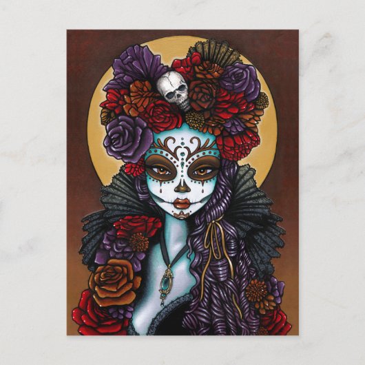 Dag van de dode dia de Muertos Sugar Skull Dalia Briefkaart (Voorkant)