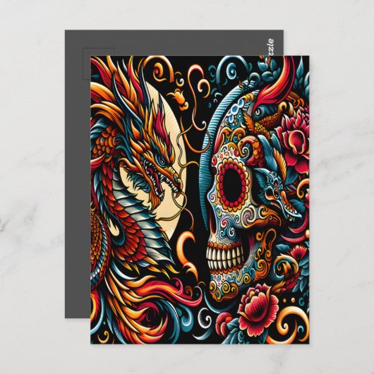 Dag van de dode draak en schedel briefkaart (Voorkant / Achterkant)