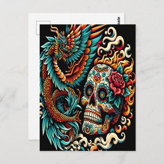 Dag van de dode draak en schedel briefkaart (Voorkant / Achterkant)