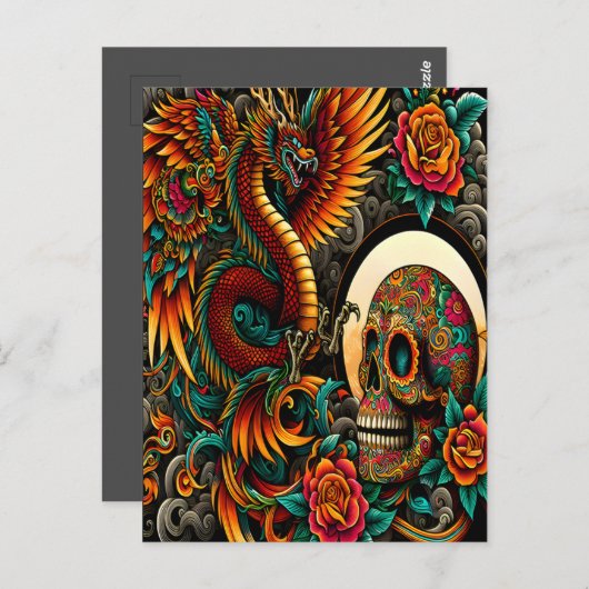 Dag van de dode draak en schedel briefkaart (Voorkant / Achterkant)