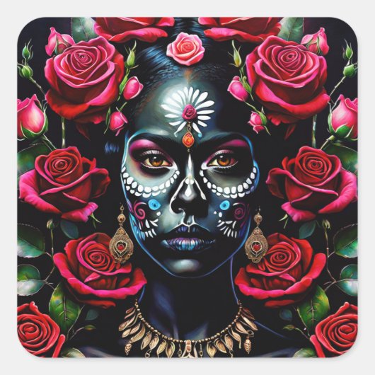 Dag van de Dode Elegantie Sticker – Sugar Skull Ar (Voorkant)