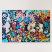 Dag van de dode flora schedel legpuzzel (Horizontaal)