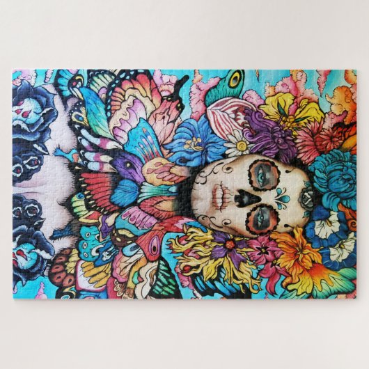 Dag van de dode flora schedel legpuzzel (Horizontaal)