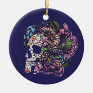 Dag van de dode florale suikerschedel met bloemen keramisch ornament
