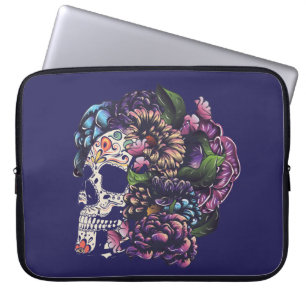 Dag van de dode florale suikerschedel met bloemen laptop sleeve